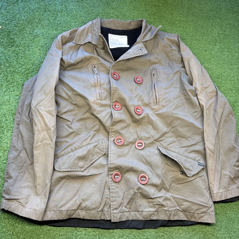 Stussy Jacket Medium Olive Green Utility Military Surplus Button Up Coat